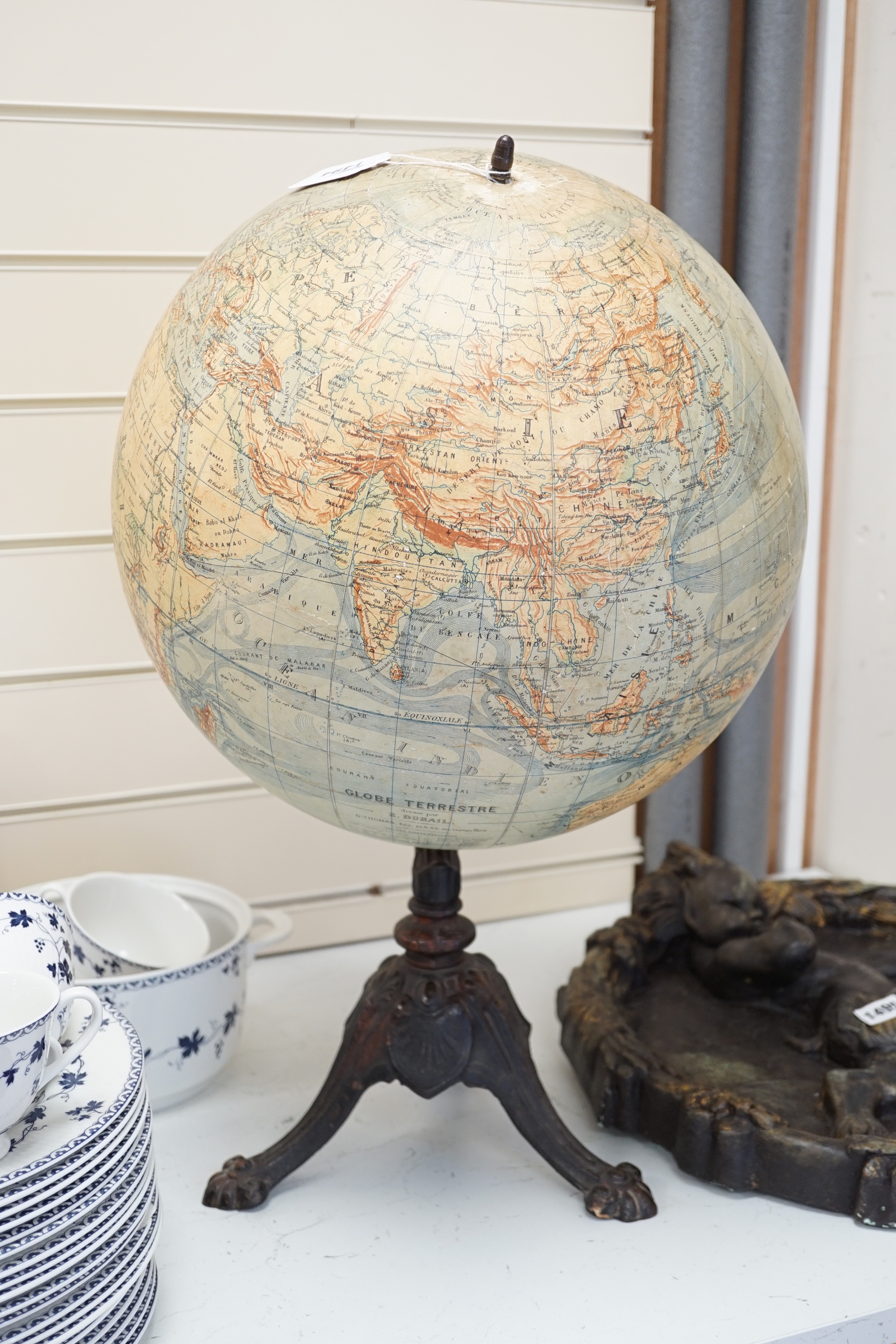 A French physical globe, on cast metal stand, c.1920, 60cm high (Petrograd 1914-24)